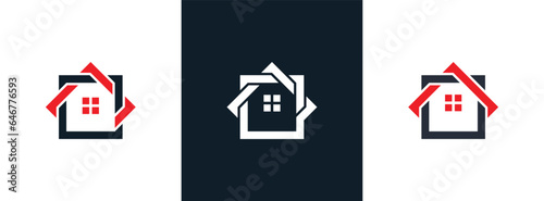 Square Home Real Estate Logo Concept sign icon symbol Element Design. Realtor, Mortgage, House Logotype. Vector illustration template