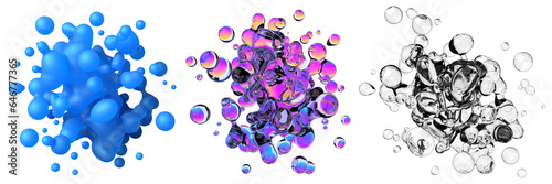 Set of liquid splashes in different colors, 3d render