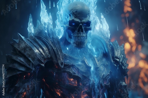 ice skull monster with blue fire