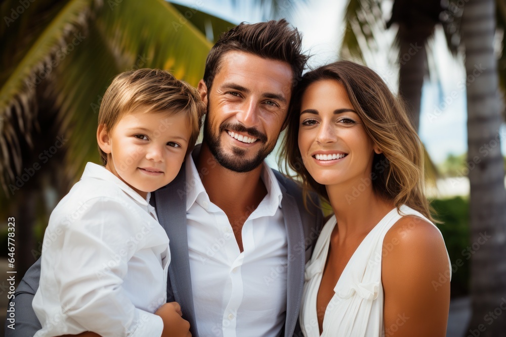 happy family tropical vacation portrait happy family tropical vacation portrait