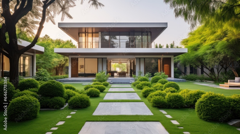 Fototapeta premium exterior design of luxury villa garden