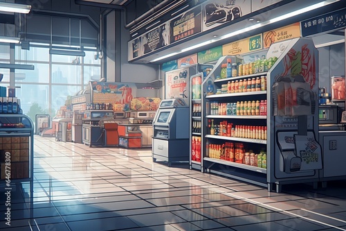shopping in supermarket  with anime style