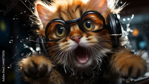 Very nice cheerful cat with accessories © EcoPim-studio