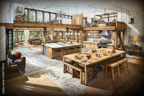 Floorplan of a new kitchen drawn by an architect