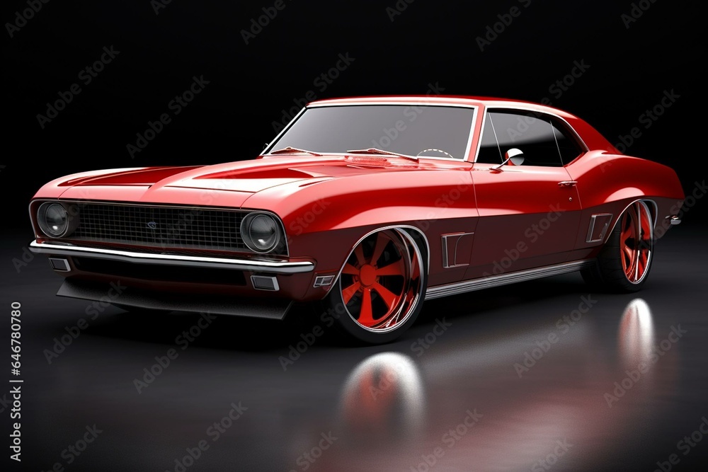 3D rendering of a vintage red muscle car with transparent background. Generative AI