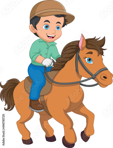 cartoon cute boy riding a horse