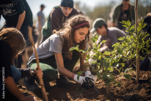 Young people join together to plant trees to protect the environment