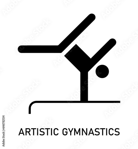 Summer sport icon. Vector isolated pictogram on white background with the names of sports disciplines. Games and sport. Gymnastics artistic