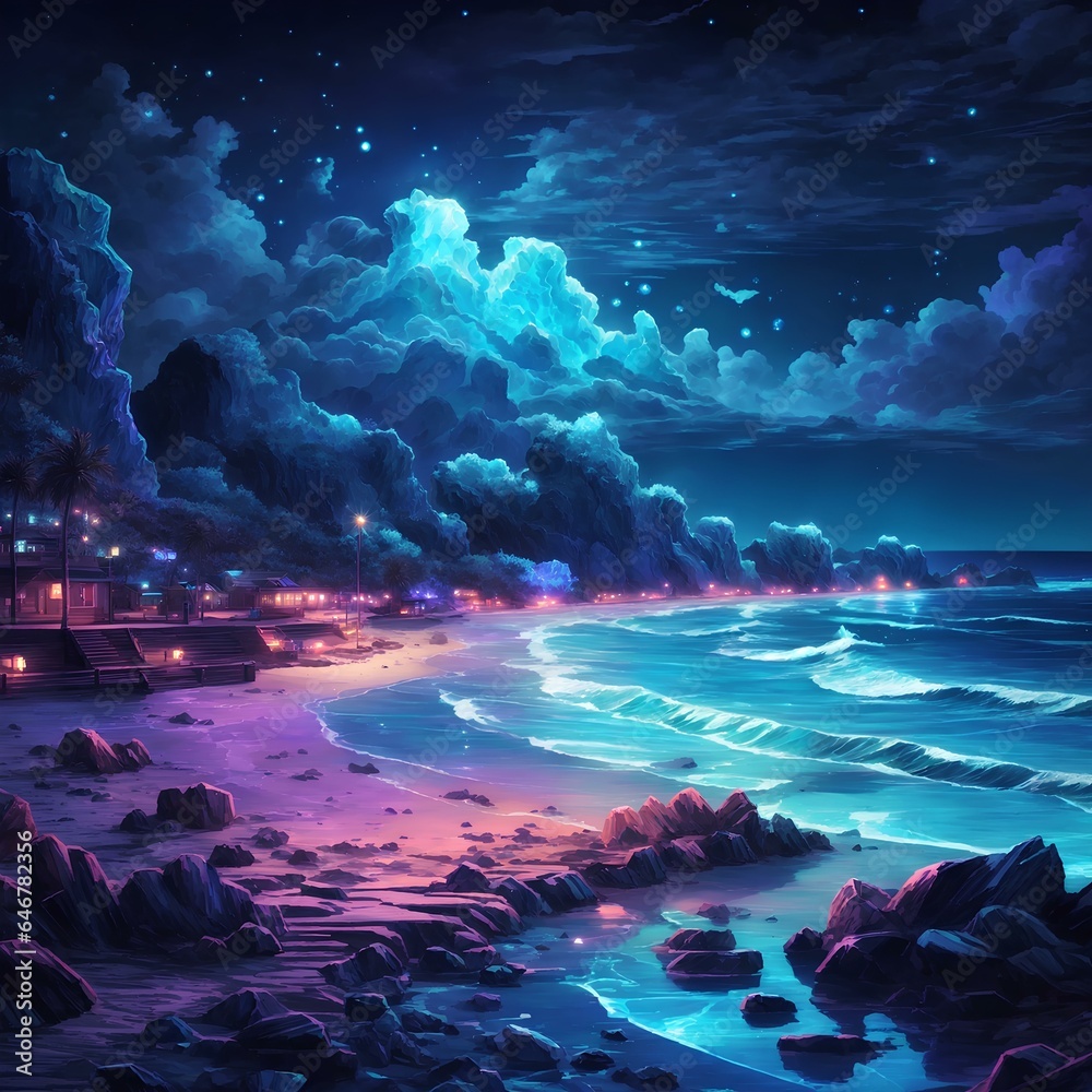 beautiful illuminated blue beach with attractive light and details 