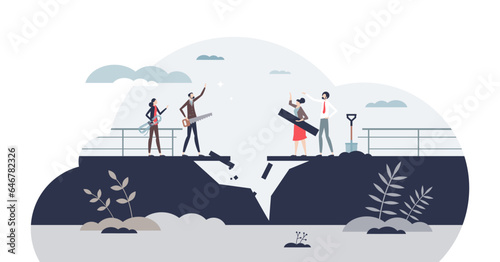 Conflict resolution in corporate world to restore business team tiny person concept, transparent background.Collaboration and partnership after disagreement solving illustration.