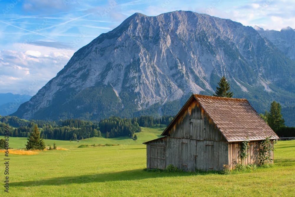 Beautiful summer mountain scenery with rural barn , European Alps., Austria Beautiful summer mountain scenery with rural barn , European Alps., Austria