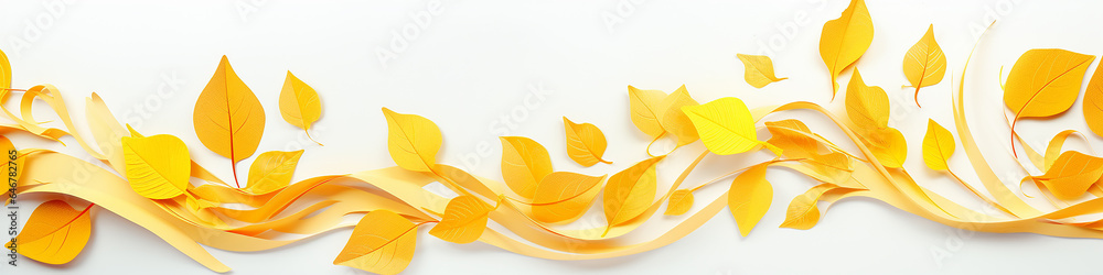 yellow leaves on a white background 3d drawing.
