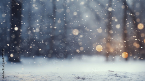 Winter snow background with snow-covered trees in the forest. Snow fall with bokeh © Chanelle/Peopleimages - AI