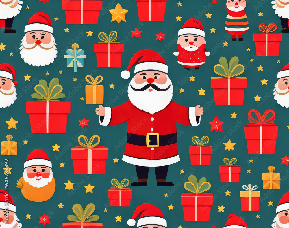 Wallpaper Background Cartoon Santa Claus and Gifts Illustration