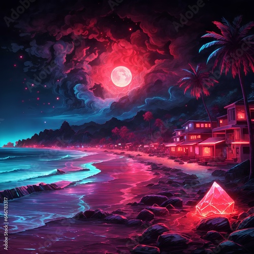 beautiful illuminated red beach with attractive light and details 