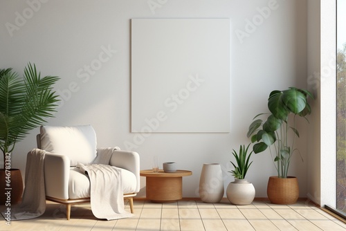 Modern Aesthetic Interior Design with Small Blank Poster Created with Generative AI