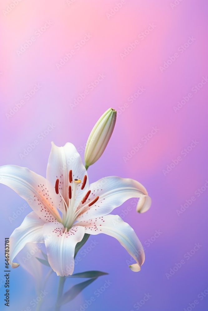 Naklejka premium The pristine white petals of the delicate daylily, standing out against a rosy pink background, creates an idyllic and ethereal scene