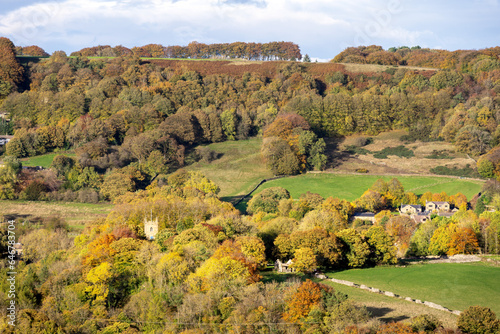 View of Eyam, walking in Derbyshire in autumn, England