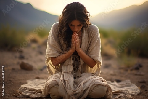 young woman kneeling prayer