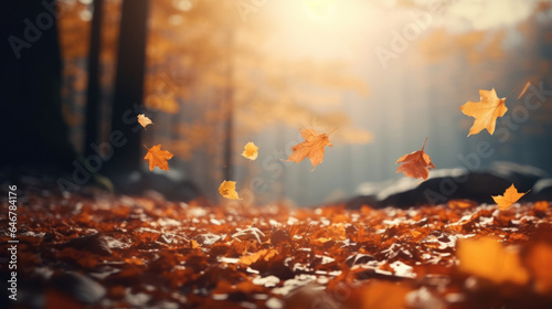 Beautiful maple orange leaves in autumn season. Autumn colorful bright background