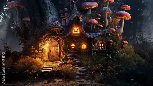 a small house made of mystical dream mushrooms. © kichigin19