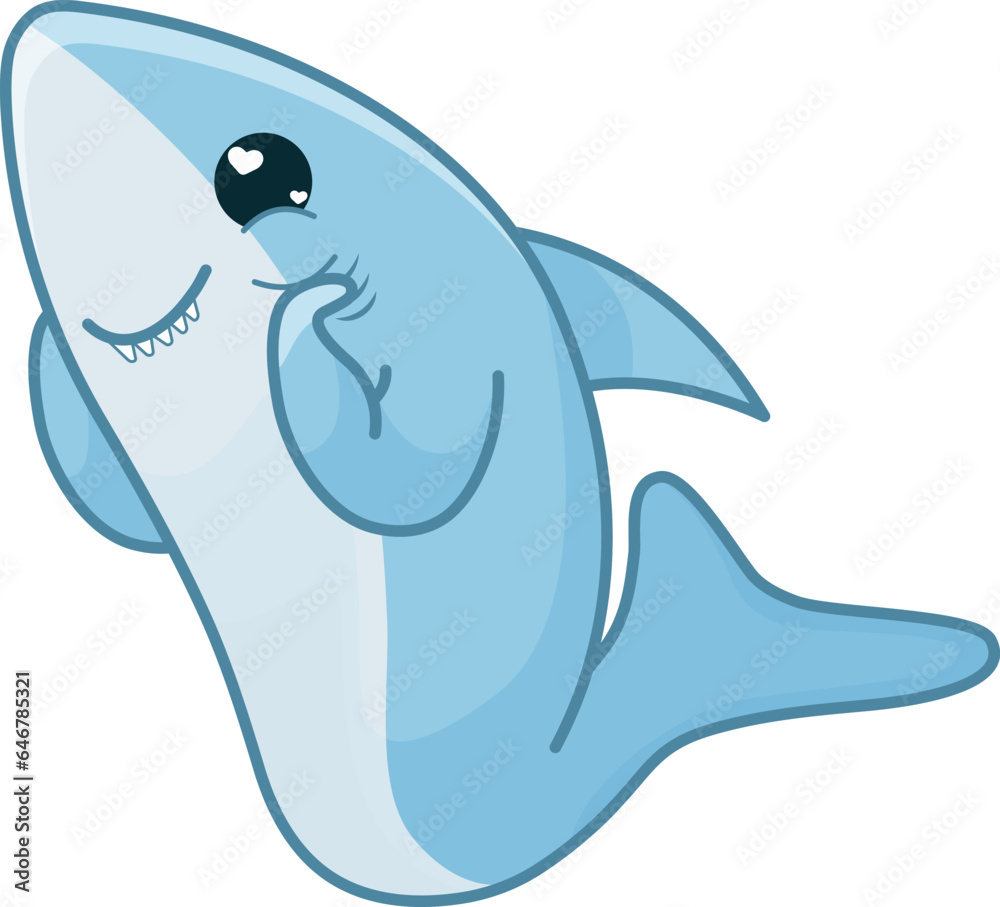 Cute blue cartoon shark in love. Vector illustration of a cute cartoon shark. Cute blue cartoon shark in love. Vector illustration of a cute cartoon shark.