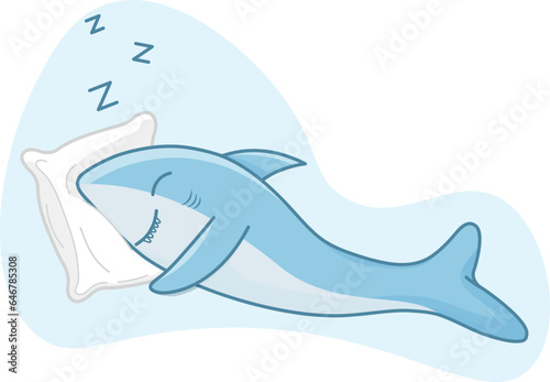 Illustration of a cute blue shark sleeping on a Pillow