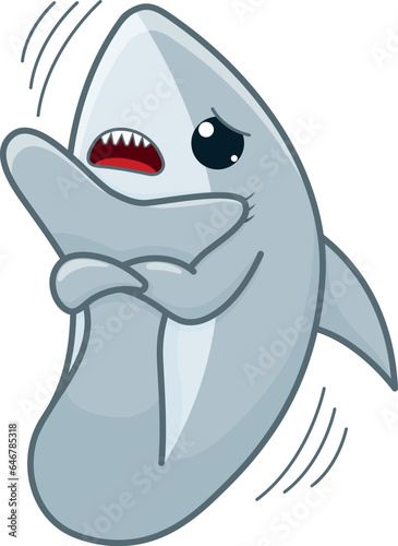 Scared grey shark character. Cartoon illustration of shark character vector icon for web design