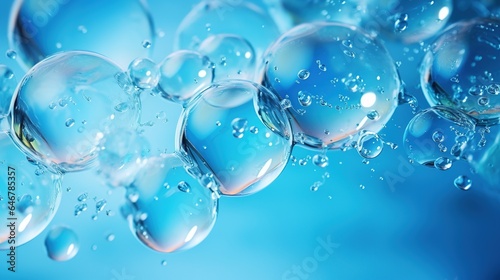 Hyaluronic acid molecules. Hydrated chemicals, molecular structure and blue spherical molecule. Microscope h2o water molecules, hyaluron acides in chemical laboratory