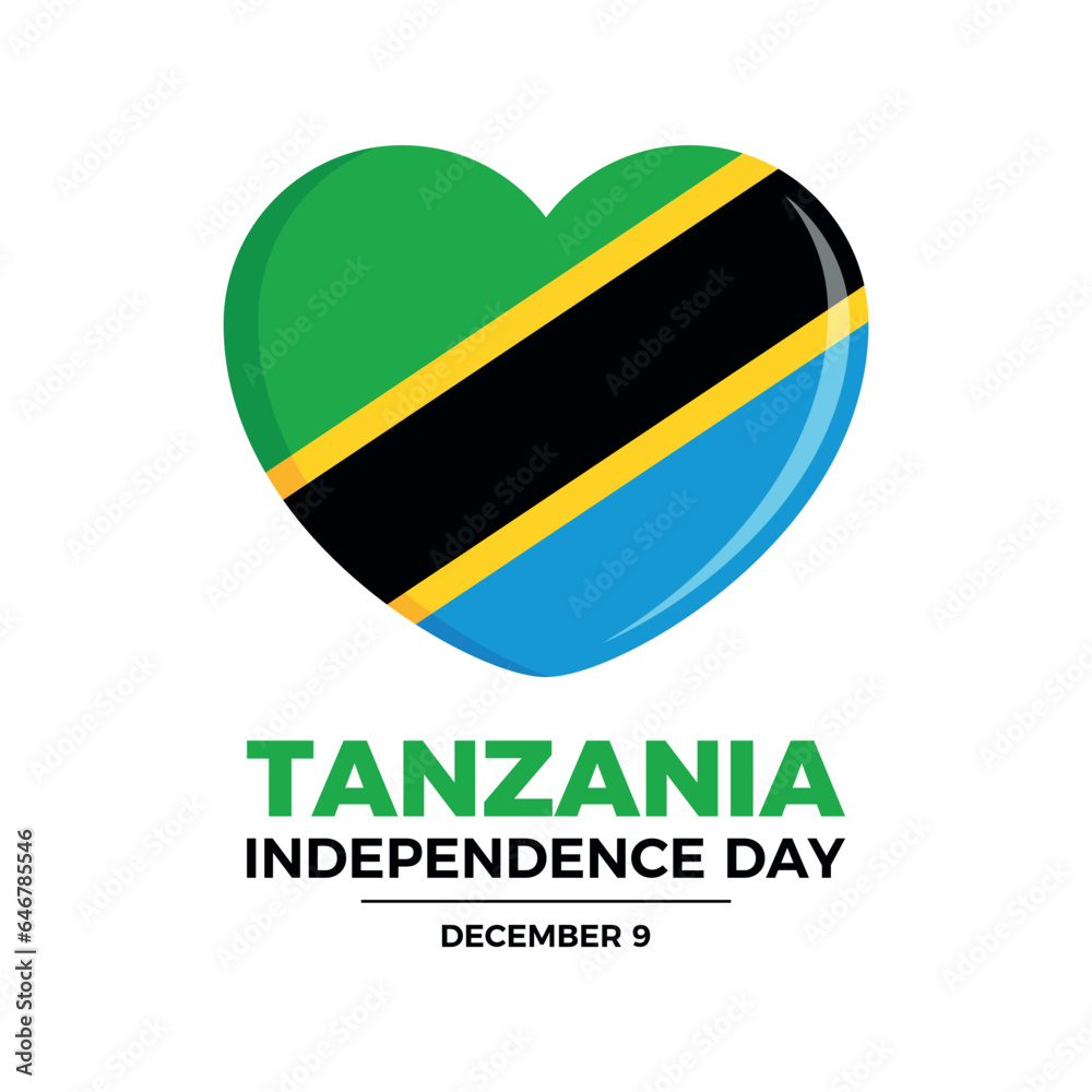 Tanzania Independence Day vector illustration. Flag of tanzania in heart shape icon vector isolated on a white background. Tanzanian flag love symbol. December 9 every year. Important day