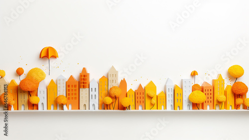 autumn city paper style sculpture panorama romantic minimal.