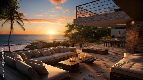 The view from the terrace of the beach villa is a beautiful sunrise on the beach © MBRAMO
