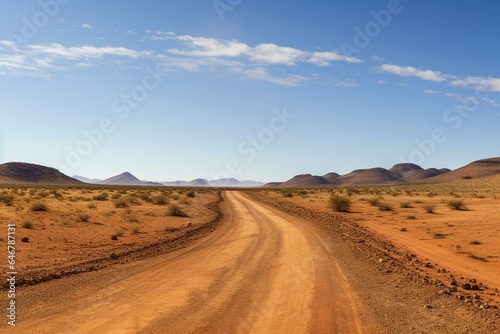Namibian gravel road panorama in Africa. Generative AI