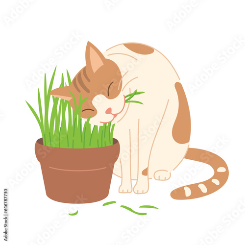 illustration of a cat enjoying cat grass
