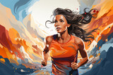 Illustration, vector or background of a woman running