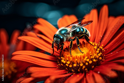Nature bee flower blossom pollination orange insect