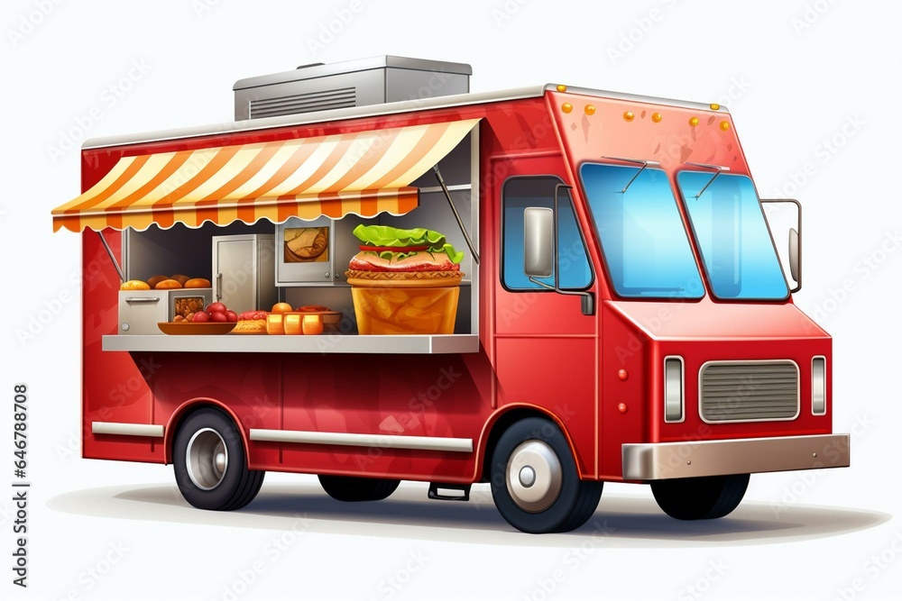 Realistic food truck on a white background. Generative AI