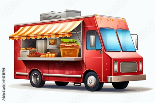 Realistic food truck on a white background. Generative AI