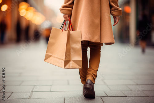 closeup detail of Female Hand Holding A Shopping Bag