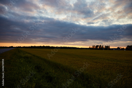 Amazing sunset in the countryside , selective focus