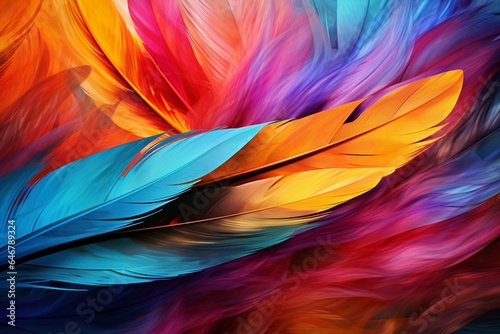 Vibrant feather artwork resembling abstract painting. Generative AI © Ophelia