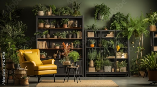 Interior design with flowers and plants