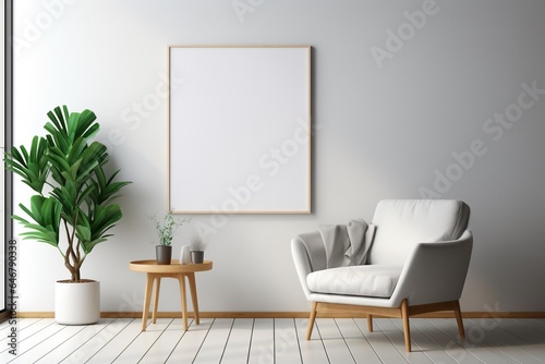 Modern Aesthetic Interior Design with Small Blank Poster Created with Generative AI © dendyh7