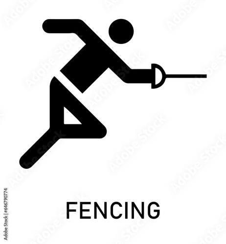 Summer sport icon. Vector isolated pictogram on white background with the names of sports disciplines. Games and sport. Fencing