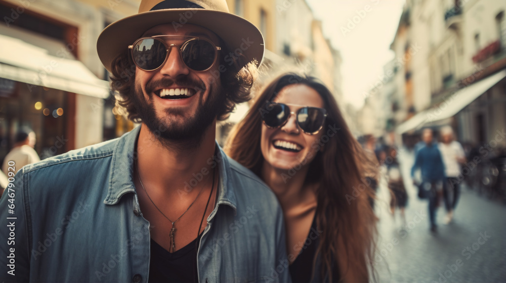 A happy couple's outdoor portrait captures vitality