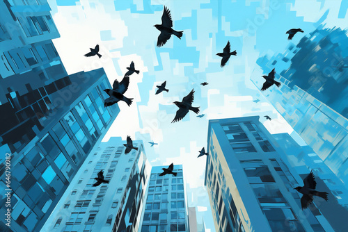 Birds blue sky flying background flight