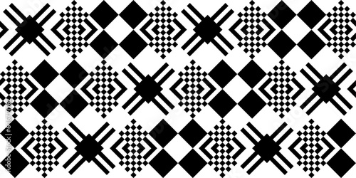 Checkerboard abstract and seamless pattern. Squares and diamonds, checkers and stripes.