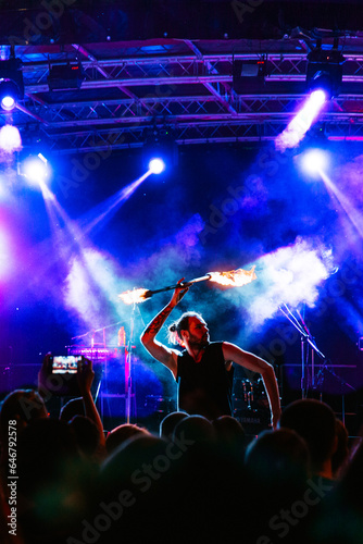 Fire show. Creative fiery male artist