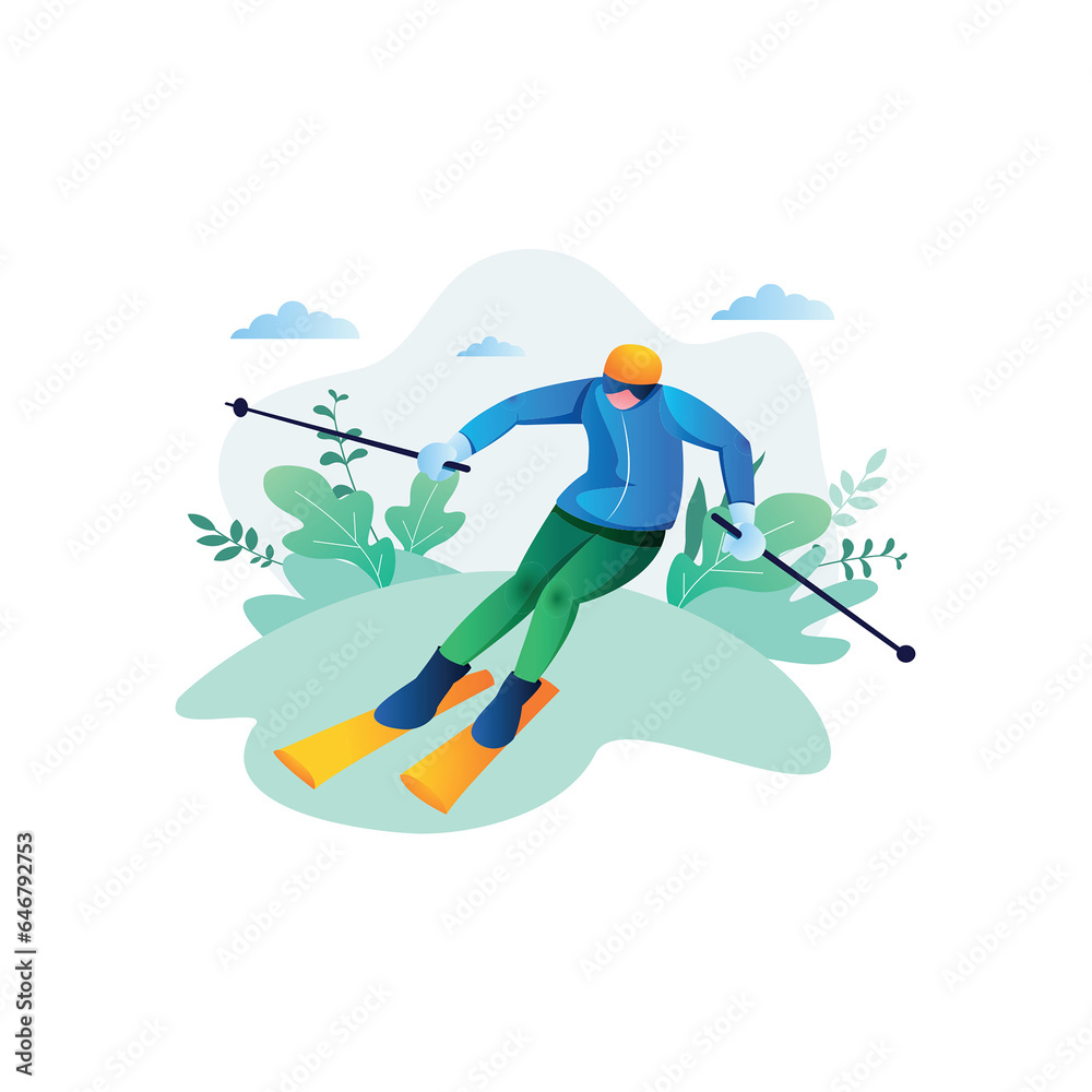Skiing, Snowboarders Vector Illustration