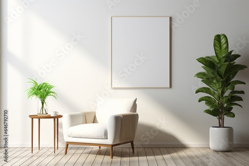 Modern Aesthetic Interior Design with Small Blank Poster Created with Generative AI